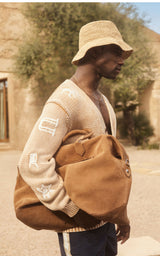 Che Motif-Embroidered Cardigan in Camel