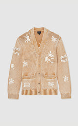 Che Motif-Embroidered Cardigan in Camel