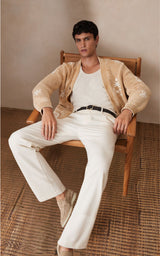 Che Motif-Embroidered Cardigan in Camel