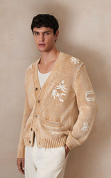 Che Motif-Embroidered Cardigan in Camel