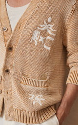 Che Motif-Embroidered Cardigan in Camel