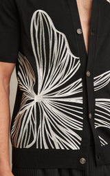 Flower Embroidered Knit Shirt in Black