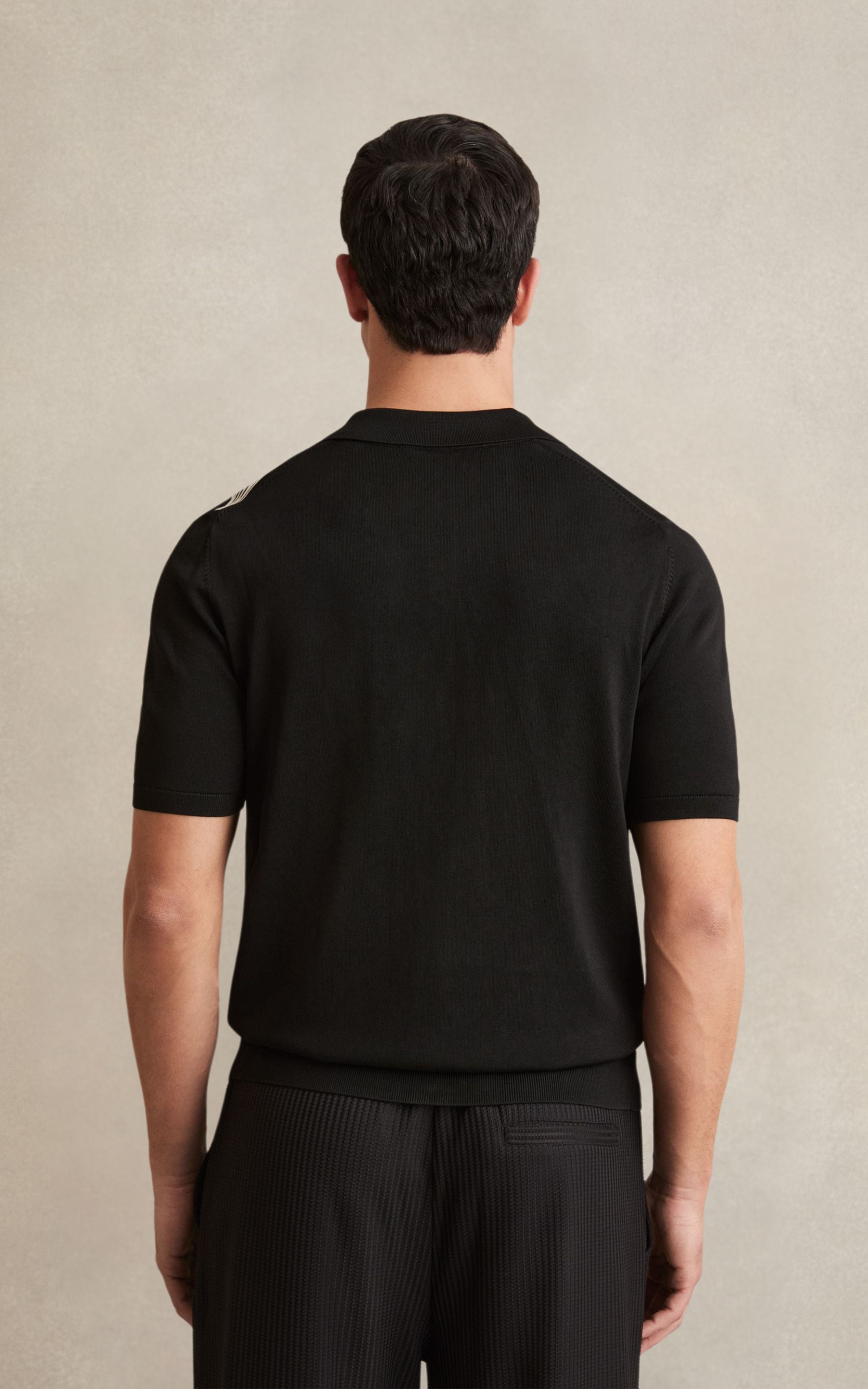 Flower Embroidered Knit Shirt in Black