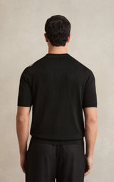 Flower Embroidered Knit Shirt in Black