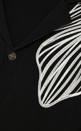 Flower Embroidered Knit Shirt in Black