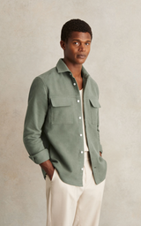 Moleskin-Cotton Twin-Pocket Overshirt in Green