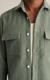 Moleskin-Cotton Twin-Pocket Overshirt in Green