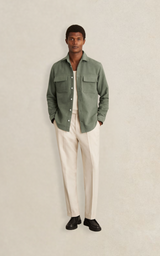 Moleskin-Cotton Twin-Pocket Overshirt in Green