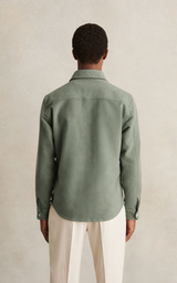 Moleskin-Cotton Twin-Pocket Overshirt in Green