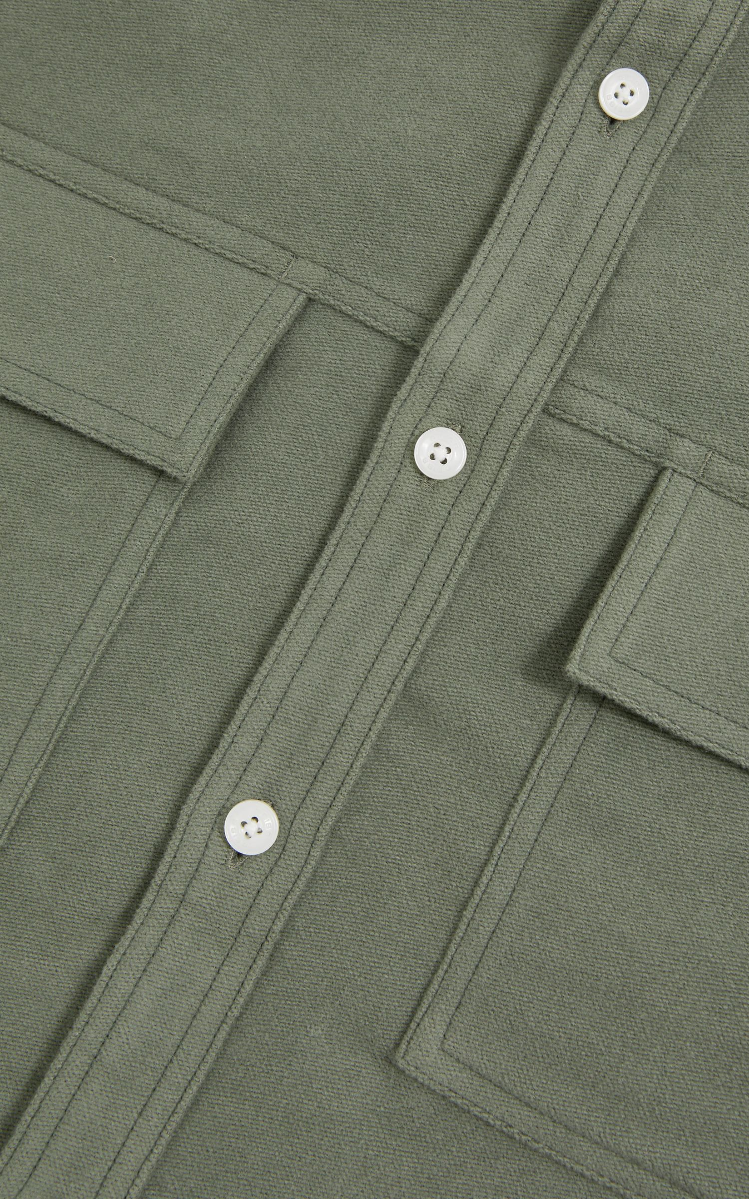 Moleskin-Cotton Twin-Pocket Overshirt in Green