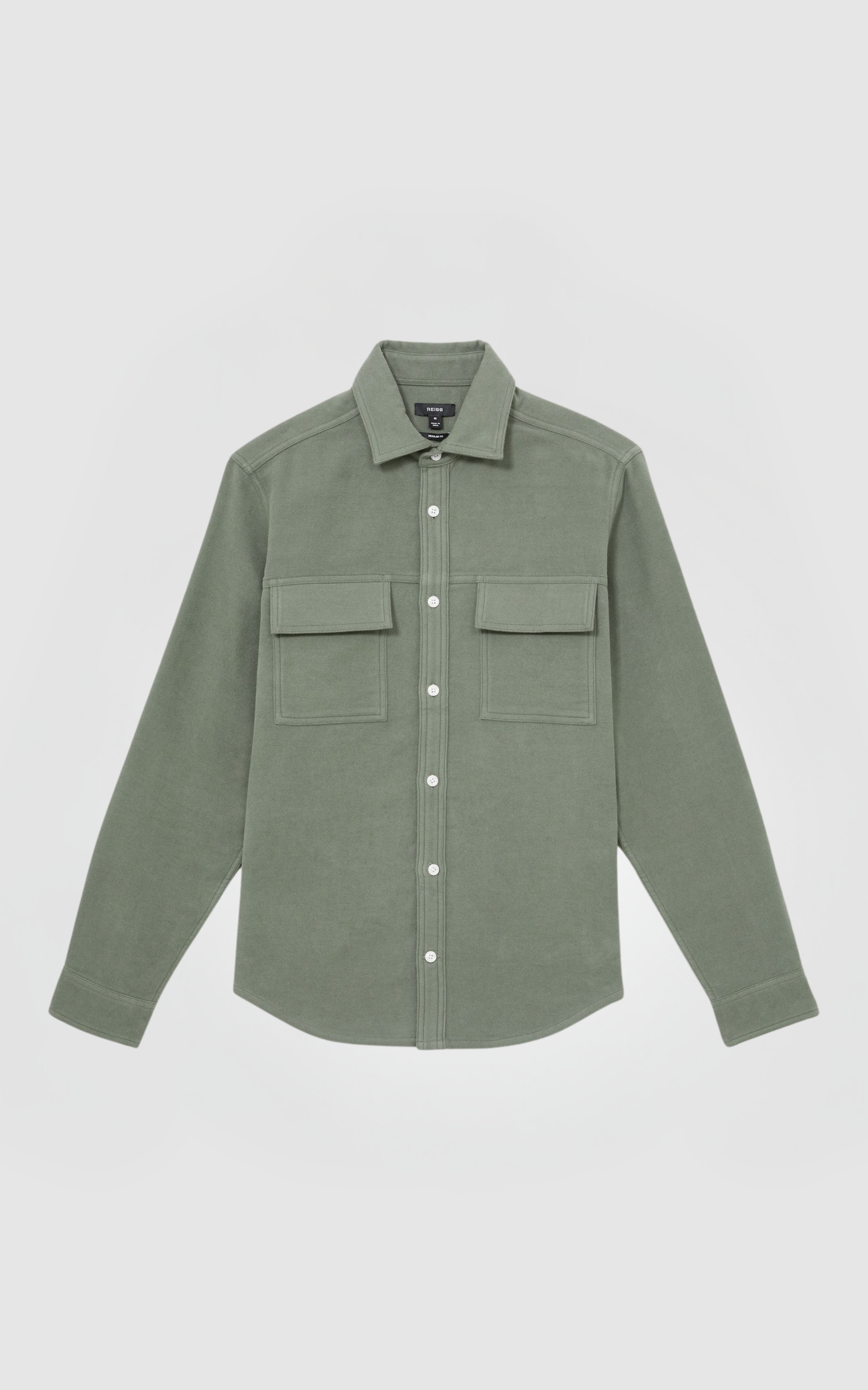 Moleskin-Cotton Twin-Pocket Overshirt in Green