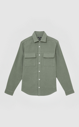 Moleskin-Cotton Twin-Pocket Overshirt in Green