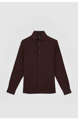Linen Button-Through Shirt in Dark Brown
