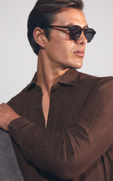 Linen Button-Through Shirt in Dark Brown