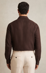 Linen Button-Through Shirt in Dark Brown