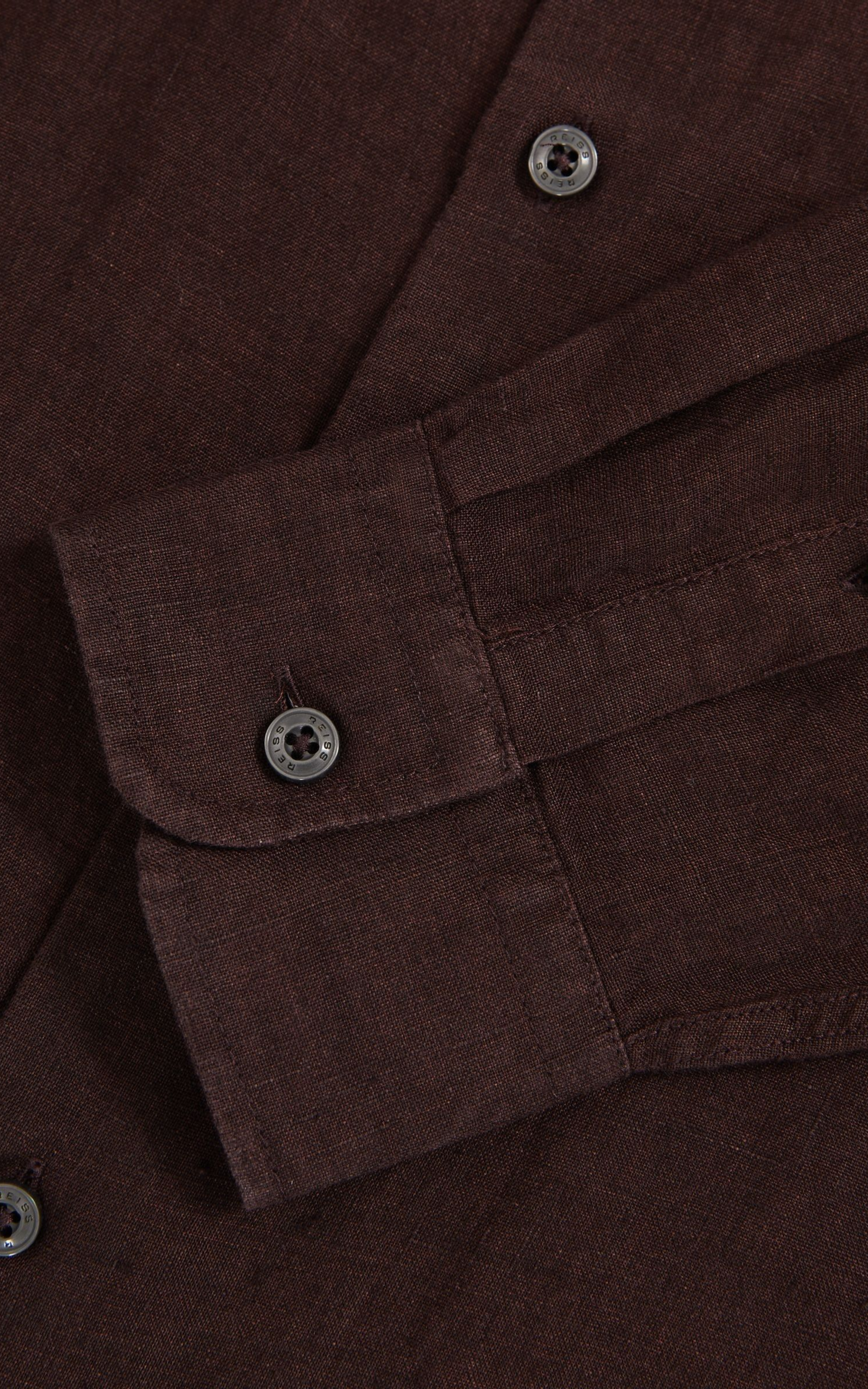 Linen Button-Through Shirt in Dark Brown